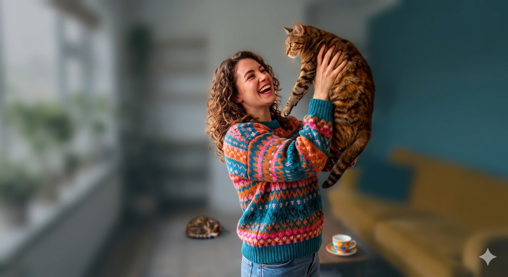 Tutora de mascota con su gato